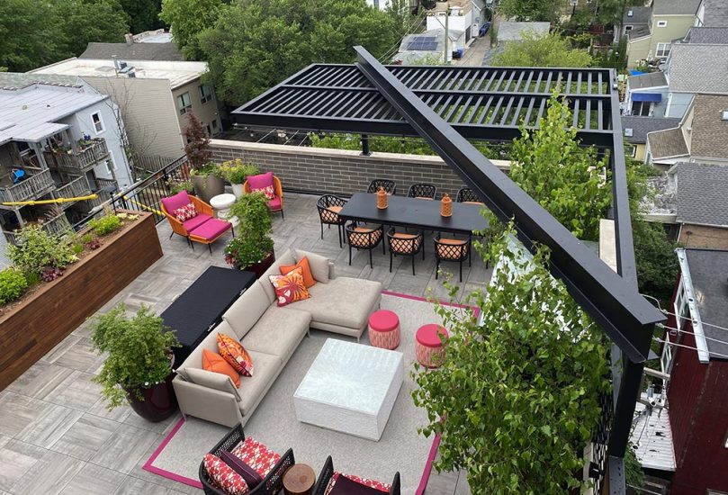 Floating Steel Shade Structure - Chicago Roof Deck + Garden